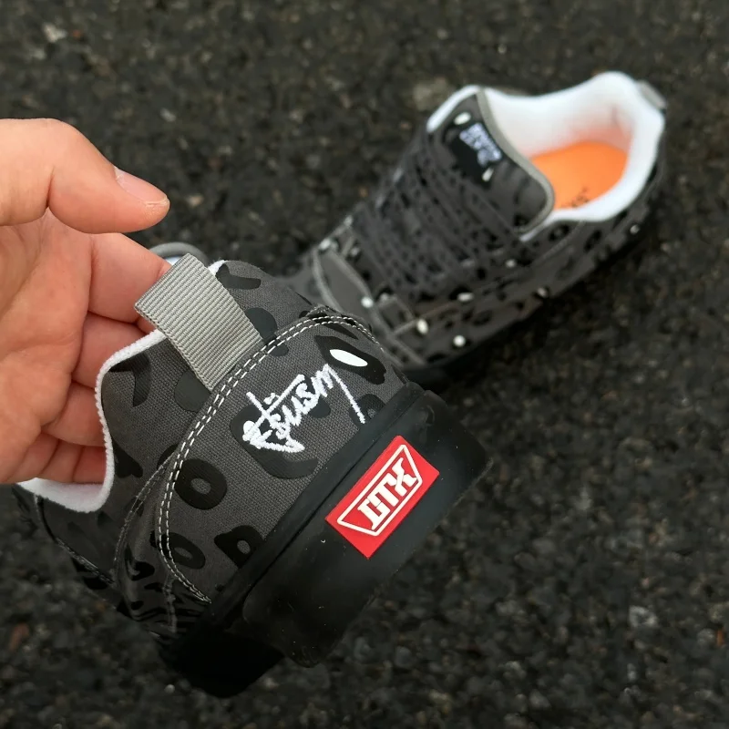 Black‑Grey‑White Pattern Low Top Patchwork Skate Shoes, Lightning Detail Chunky Bread Sneakers, American Street Style Casual Sho