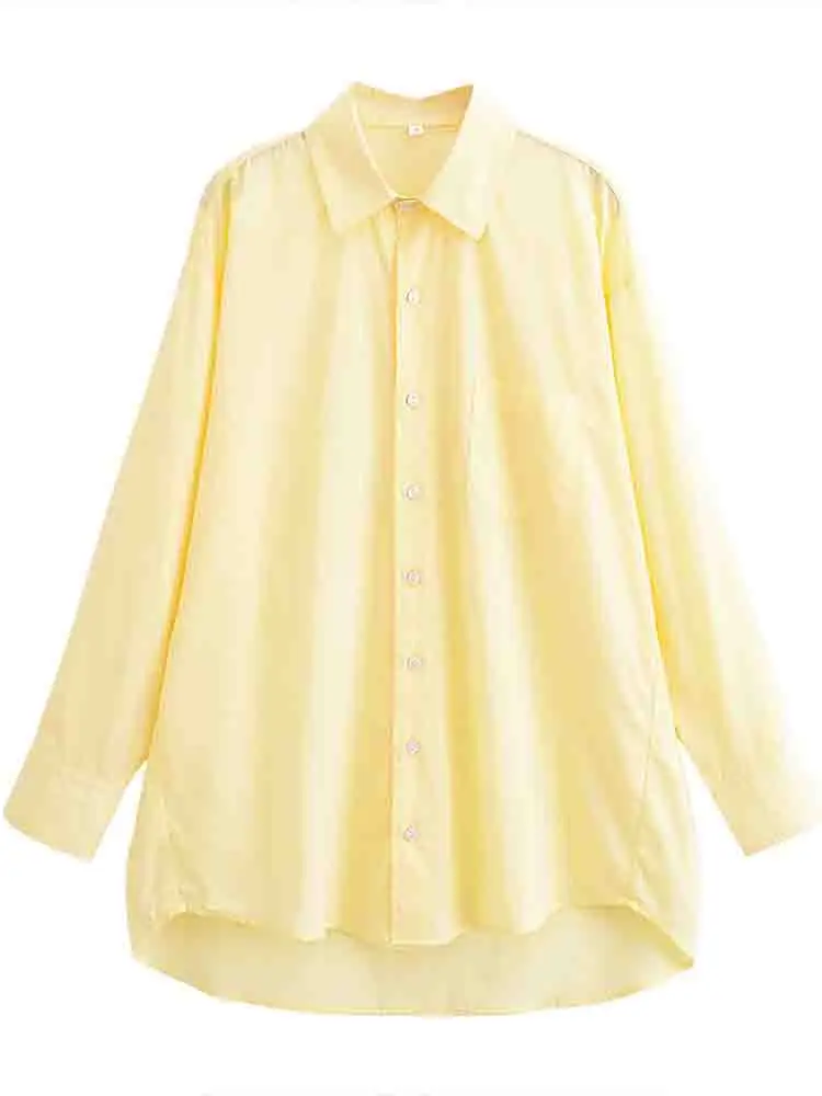 

European style new women's fashion versatile temperament solid color loose lapel single-breasted long-sleeved shirt
