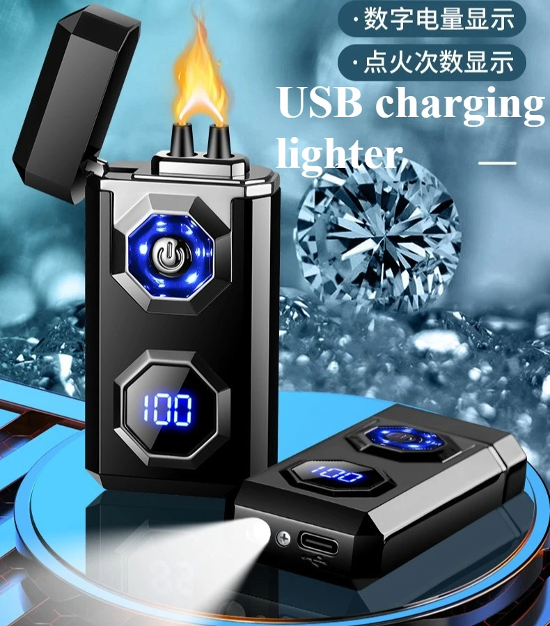 

Новая USB-зажигалка с цифровым дисплеем, ветрозащитная, мощная, электронная, дуговая, импульсная, для сигарет, подарок для мужчин