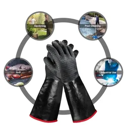 14/18 Inches Cooking BBQ Gloves Neoprene Coating High Temperature Heat Resistance for Barbecue, Gardening,Industrial  Thick