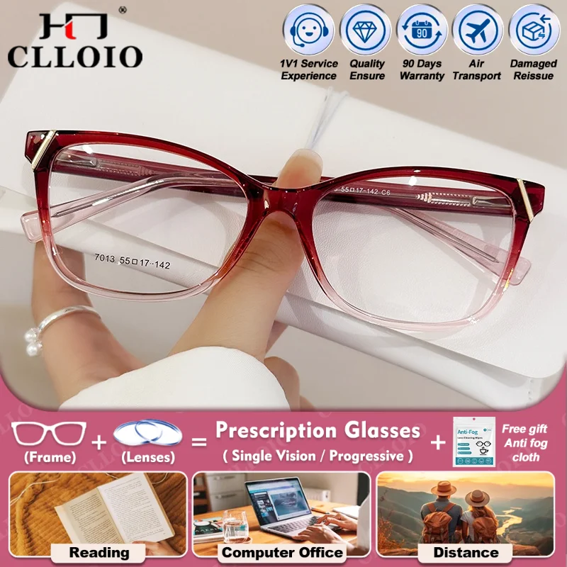 

CLLOIO Fashion Cat Eye Myopia Photochromic Optical Glasses Women Blue Light Filter Progressive Prescription Computer Eyeglasses