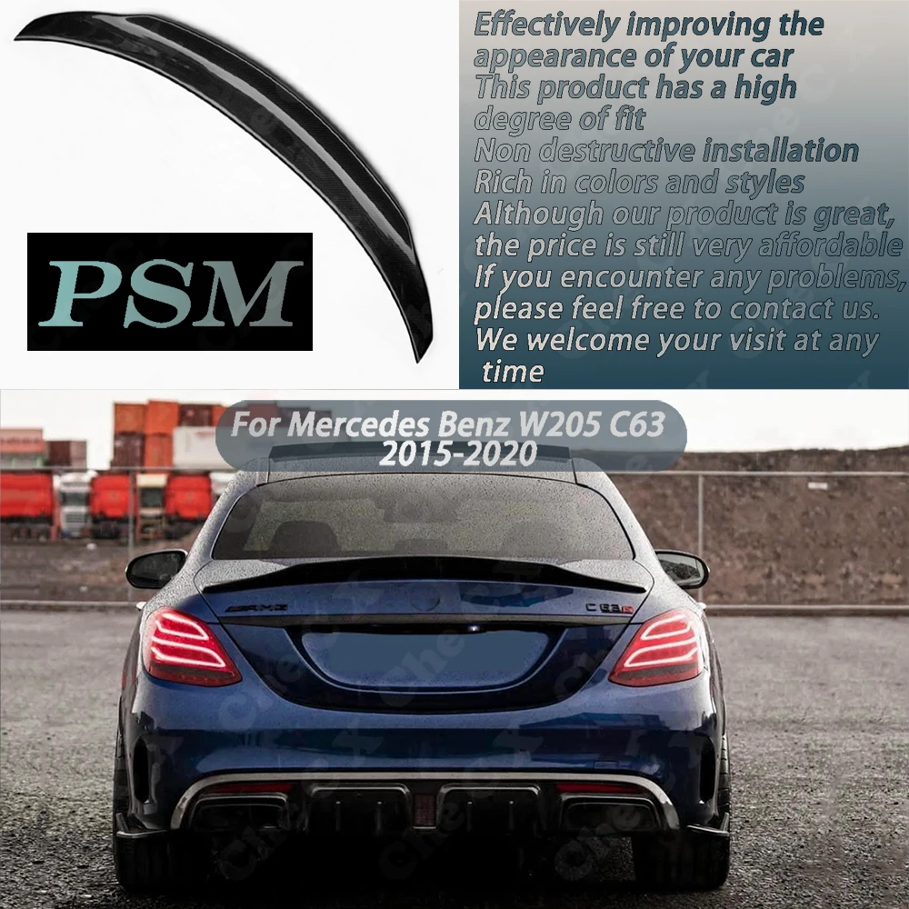 

For Mercedes Benz W205 C63 2015-2020 Modified Luggage Compartment Lid PSM Carbon Fiber Rear Spoiler Glossy Black Spoiler