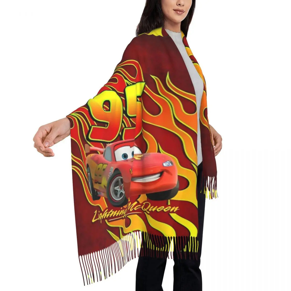 95 para carros de corrida relâmpago mcqueen cachecol ao ar livre xale envoltório com borla unisex popular cachecóis envolve inverno personalizado foulard