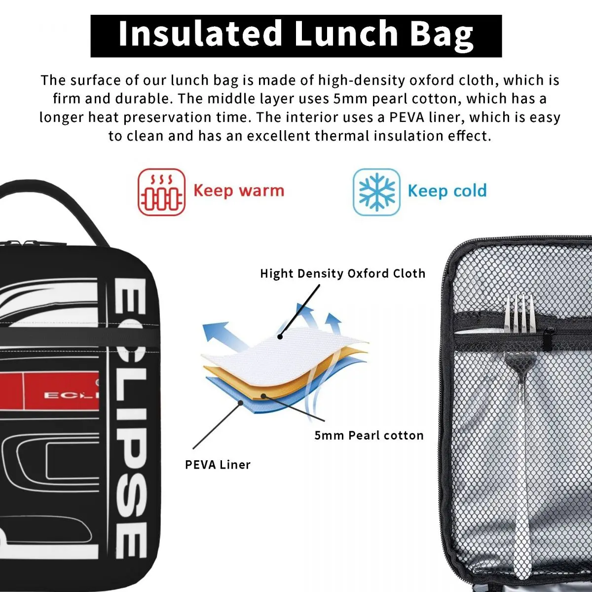 Eclipse 2G DSM Red Insulated Lunch Bag for Women Children Leakproof Food Boxes Thermal Lunch Box Tote