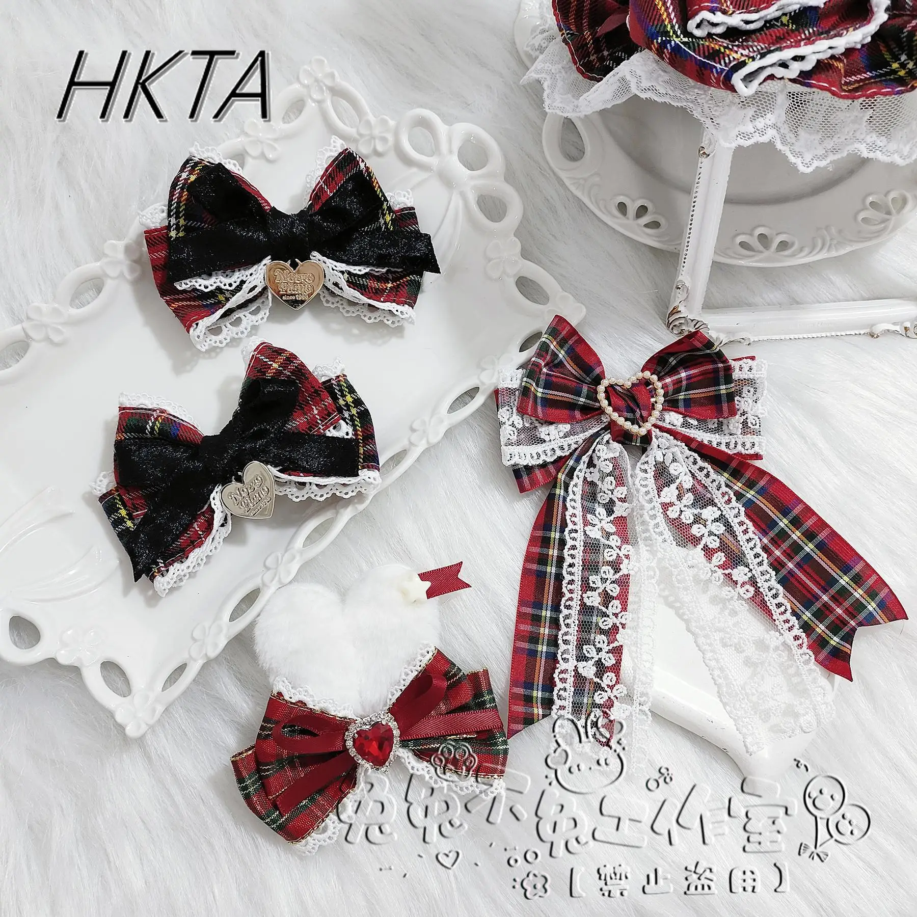 Lolita doux mignon noël nouvel an rouge Plaid chapeau Kc cheveux accessoires femmes Kawaii dessin animé dentelle couture arc épingles à cheveux fille
