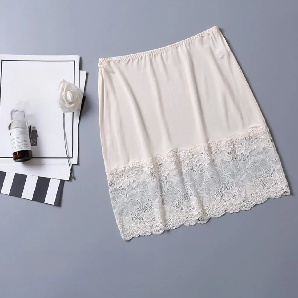 

High-End Silk Lace Base Skirt Anti-Running Sexy Hip-Skimming Women's Fashionable Mid-Length Skirt