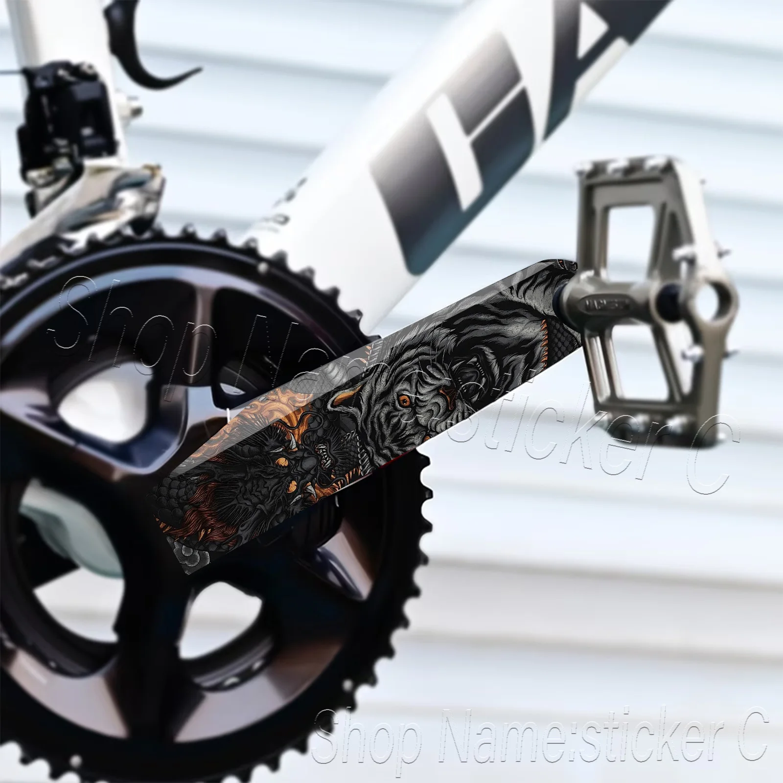 2Pcs Set Dragon Tiger Bike Crank Stickers, Traditional Asian Art Bicycle Decals
