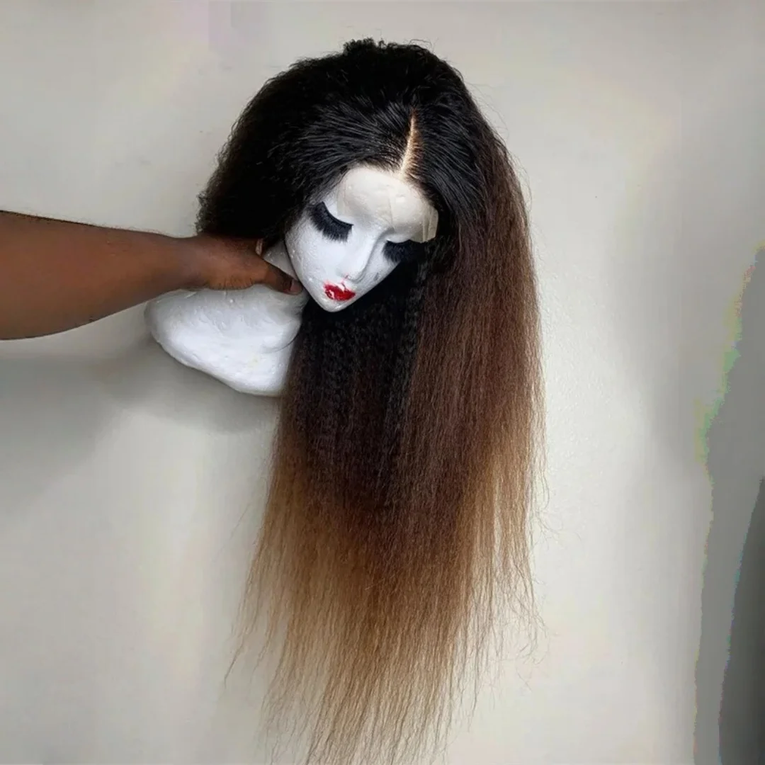 

Яки Ombre Блондинка Мягкий 26 "180 Плотность Бесклеевой Длинный Кудрявый Прямой Предварительно Сорванный 13*4*1 Парик Фронта Шнурка Для Женщин Детские Волосы Синтетические