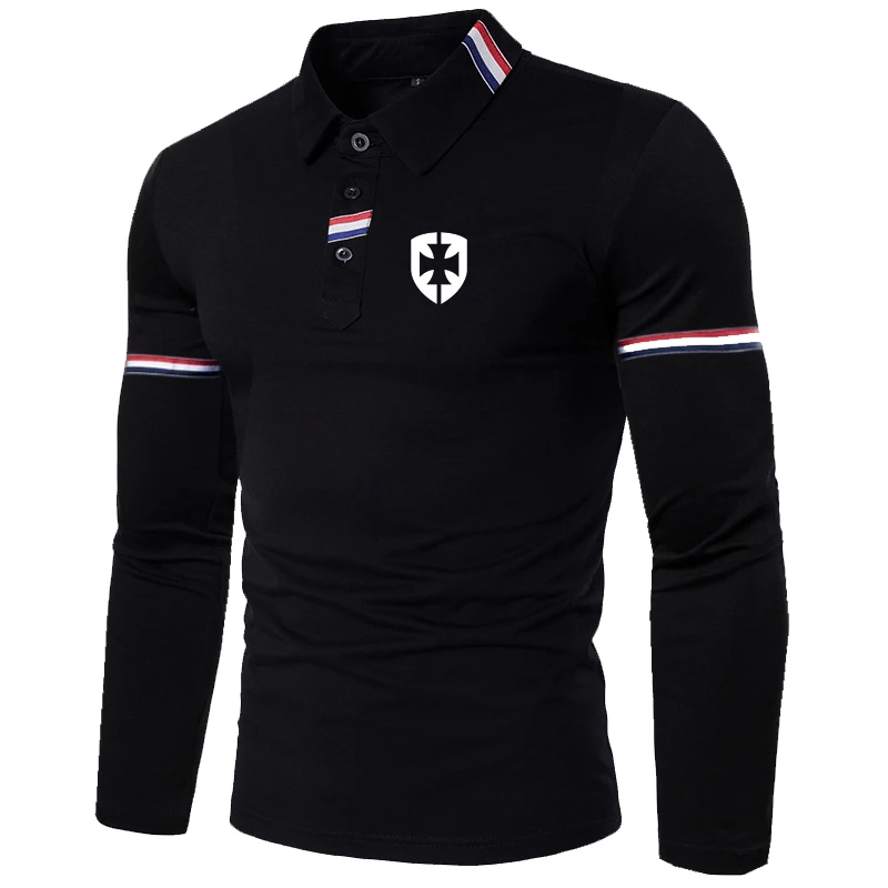 New Fashion Polo Shirt Men Top Quality Casual Long Sleeve Clothes Ribbon Embellished T-shirt