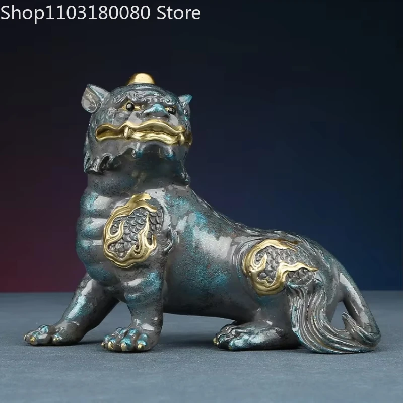 

Медная латунная статуя «Diting God Beast», китайская скульптура Кайлин Фэн Шуй, 17см, 21см