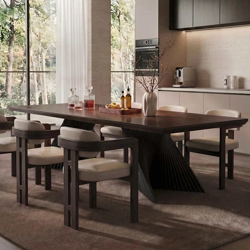 Dining table solid wood large board  household workbench tea table desk integrated dual-use