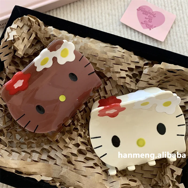Sanrio ácido acético olá kitty agarrando clipe havaí dos desenhos animados kitty gato pele preta tubarão clipe agarrar meninas decorações de cabelo