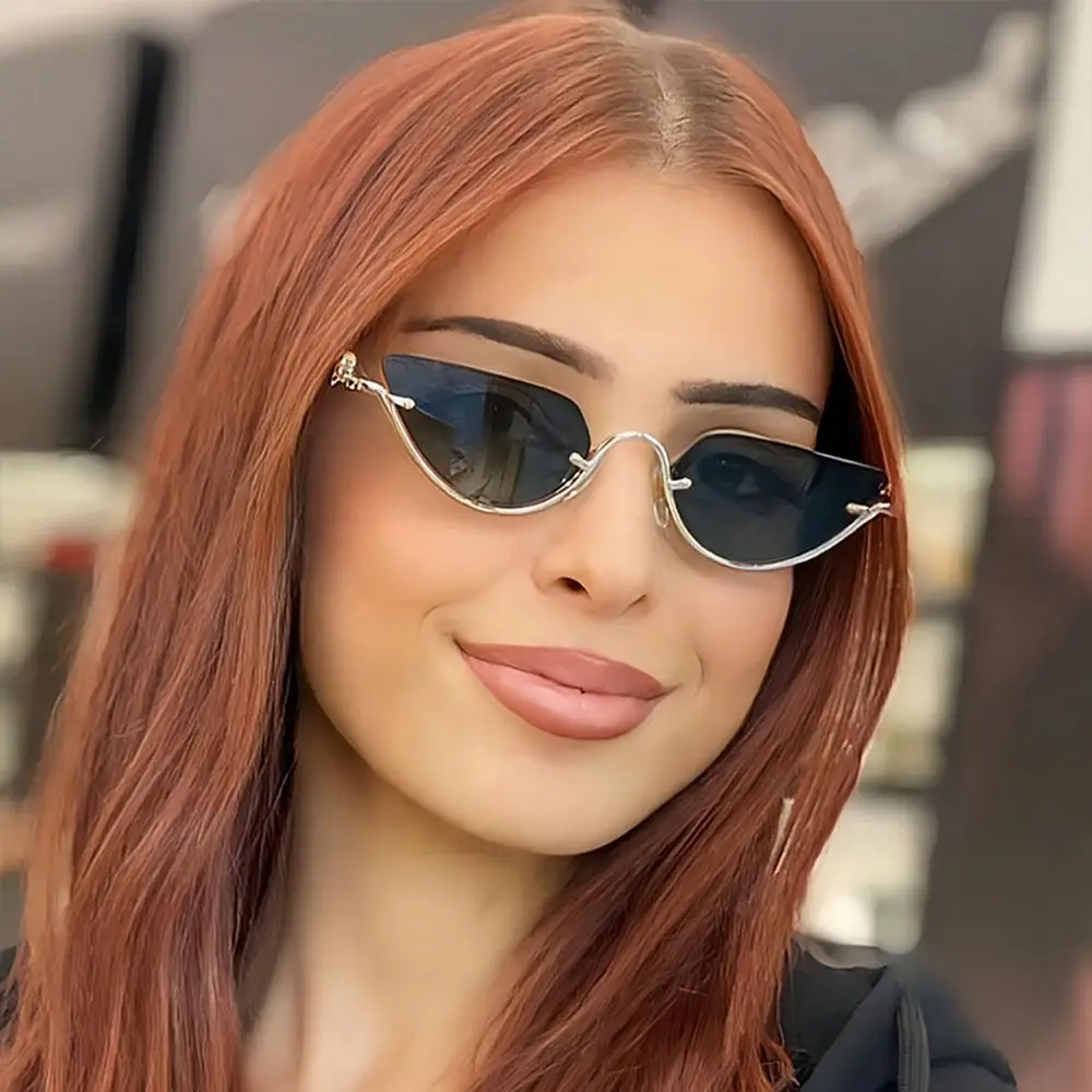 

Trendy Cat Eye Women's Sunglasses Metal Small Half Frame Sun Glasses UV400 Protection Hip Hop Eyewear for Women & Men