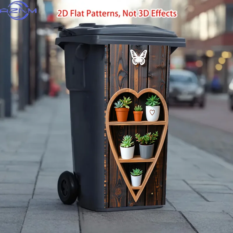 37 X 82 Cm / 14.57 X 32.28 Inches Trash Can Sticker, Heart-Shaped Succulent Group Pattern Design, This Matte Surface Sticker I