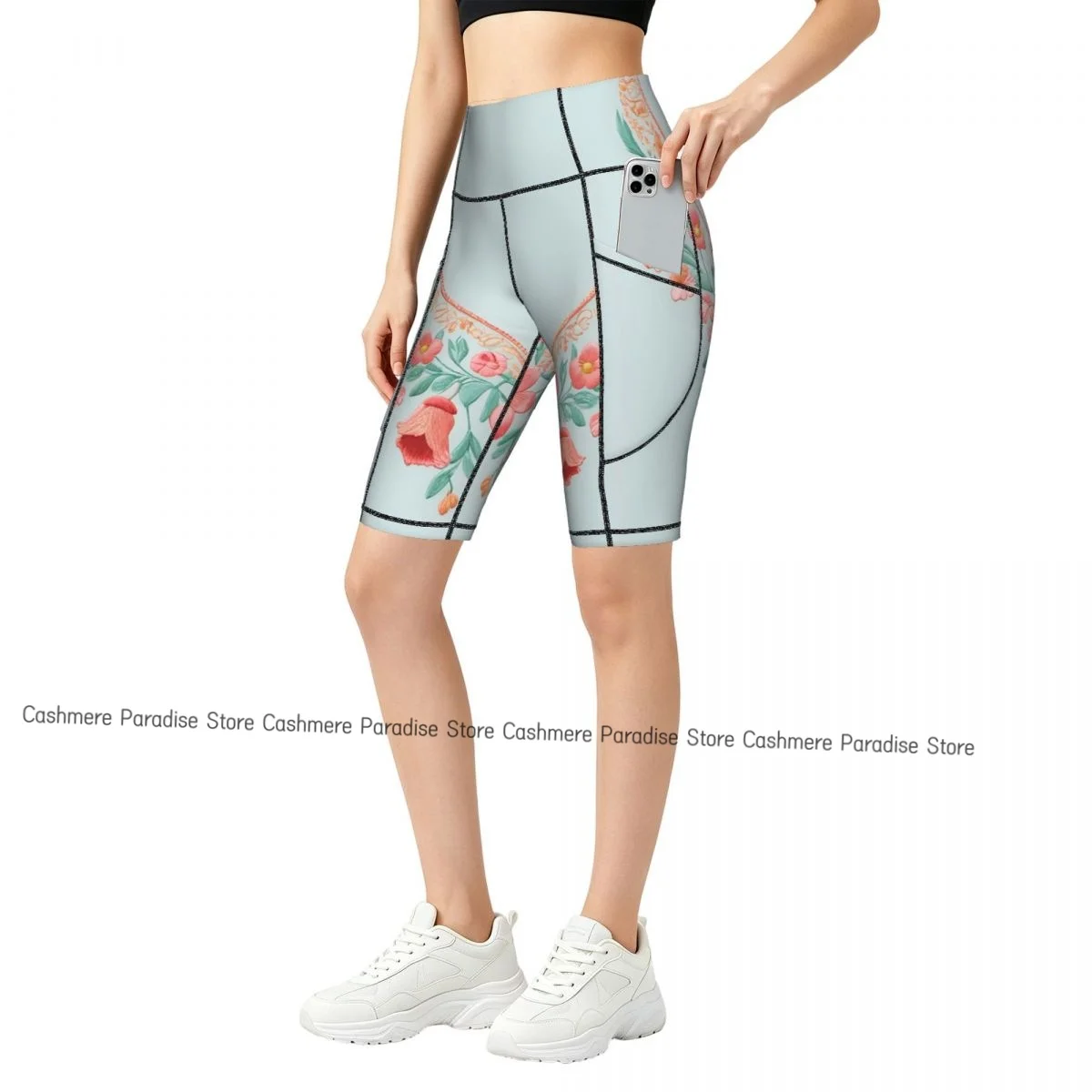 

Double Pocket Sports Shorts Women Elastic Slim Luxurious Shorts Gym Exercise Running High Waist Yoga Fitness Shorts