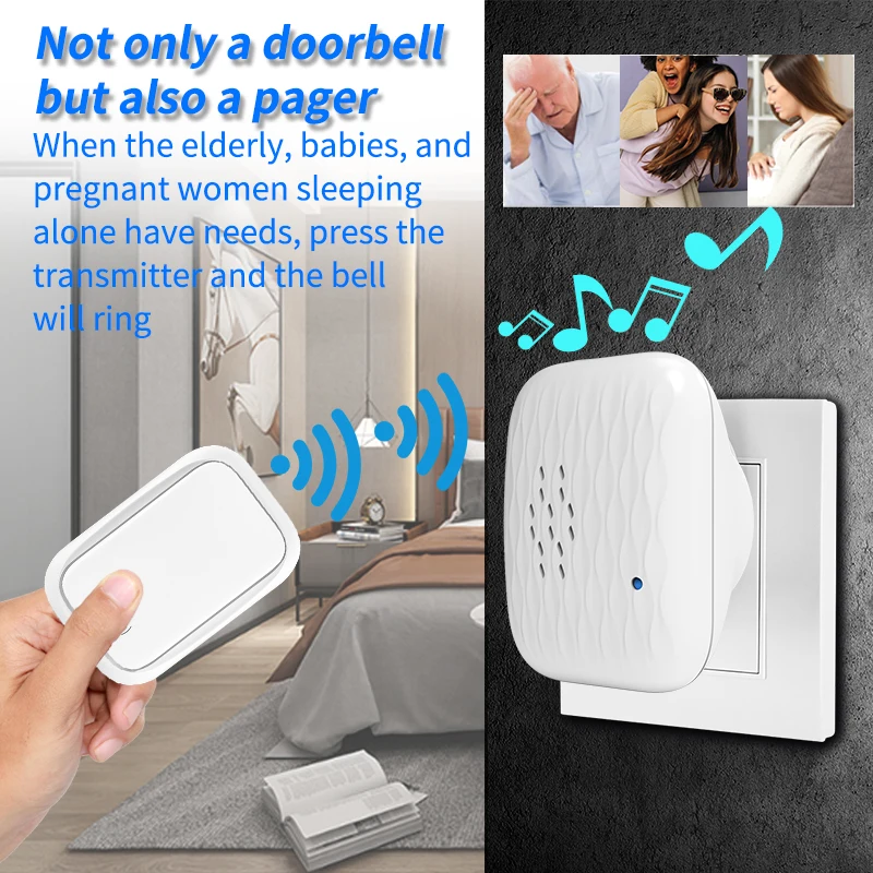 WGHINE Outdoor Battery Free Wireless Doorbell Waterproof Smart Home Welcome Safety Alarm