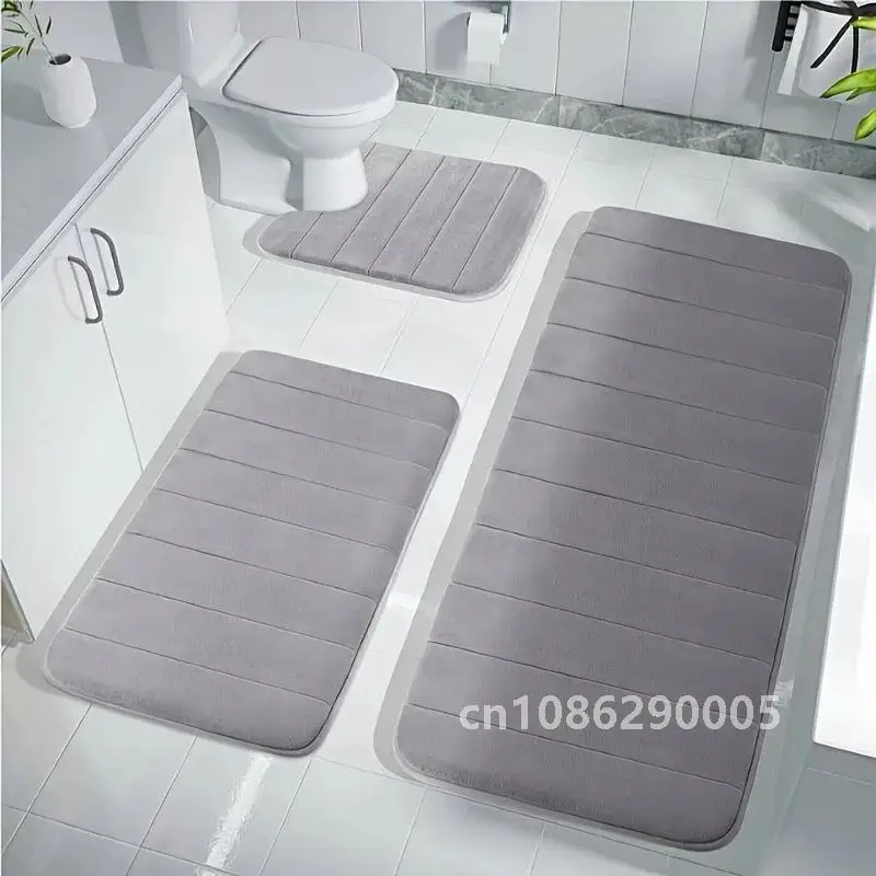 3 Pcs Bathroom Mat Set Non-slip Toilet Carpet Memory Foam Absorbent Bathroom Floor Mats Shower Rug Home Decor Waterproof Footpad