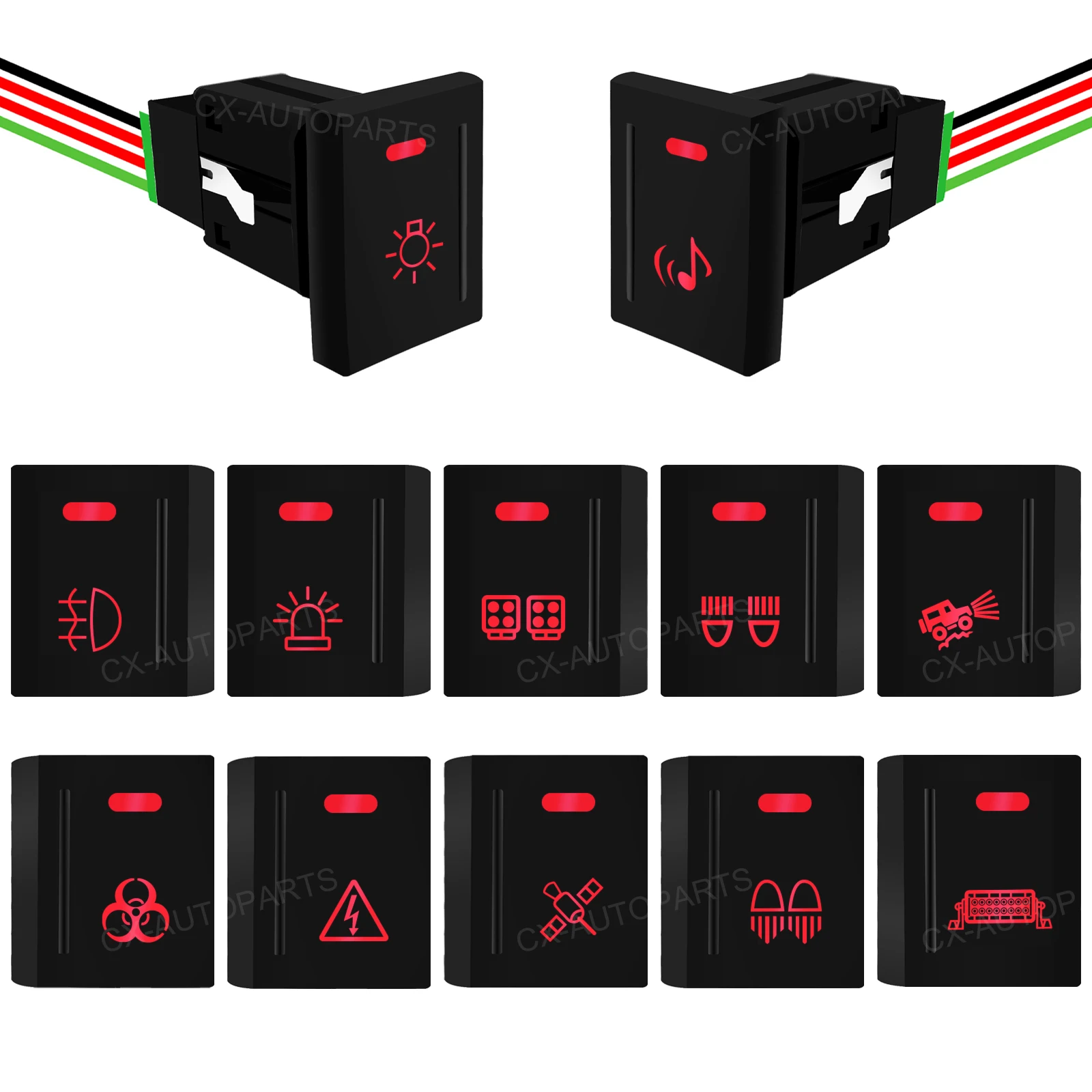 12V Car Push Switch Red LED Left/Right Side Light DRL Power Switch For VW Amarok 2010-2022 Gear Shifter (26x30mm)