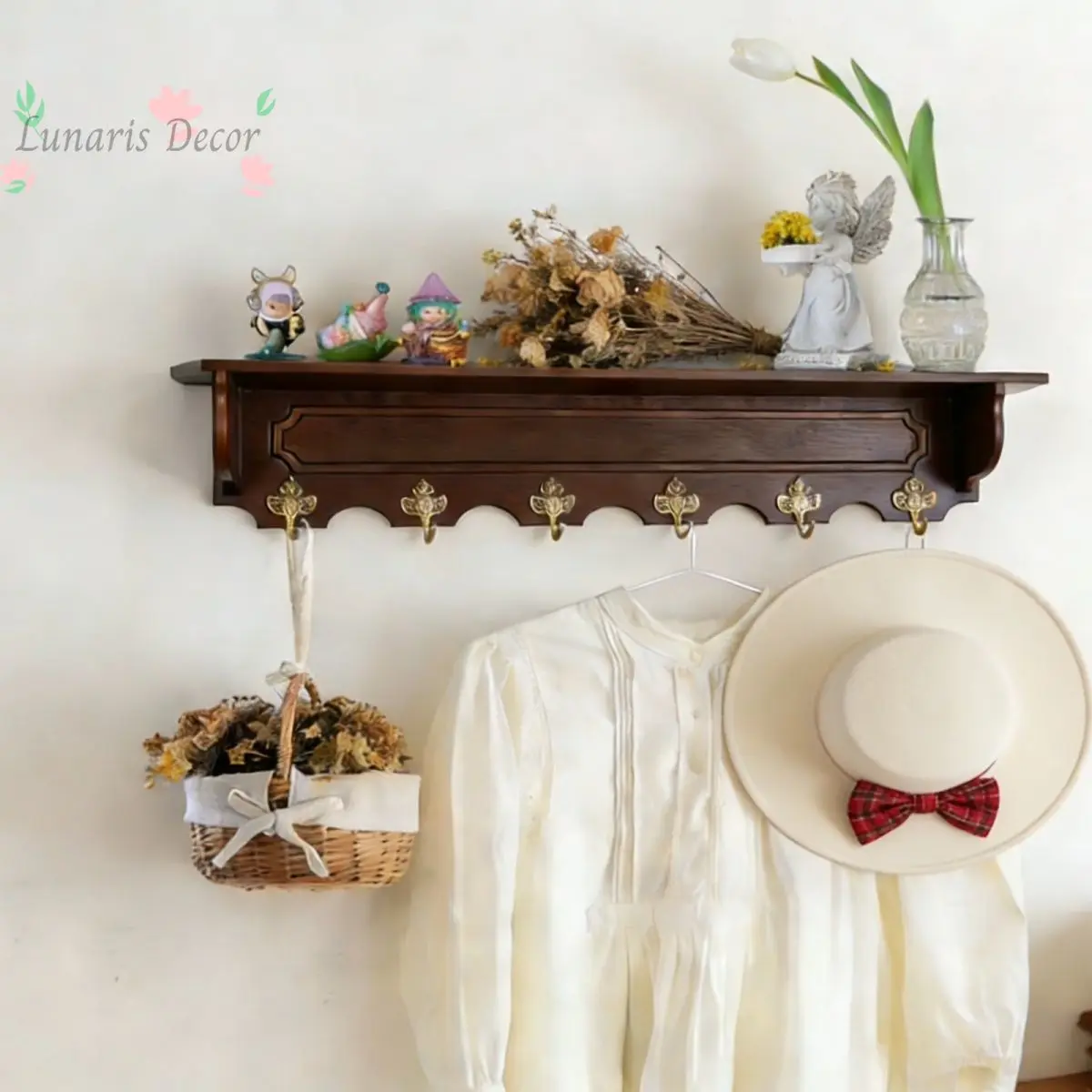French retro solid wood wall wall hanging medium kitchen shelf wall shelf living room entrance homestay storage rack