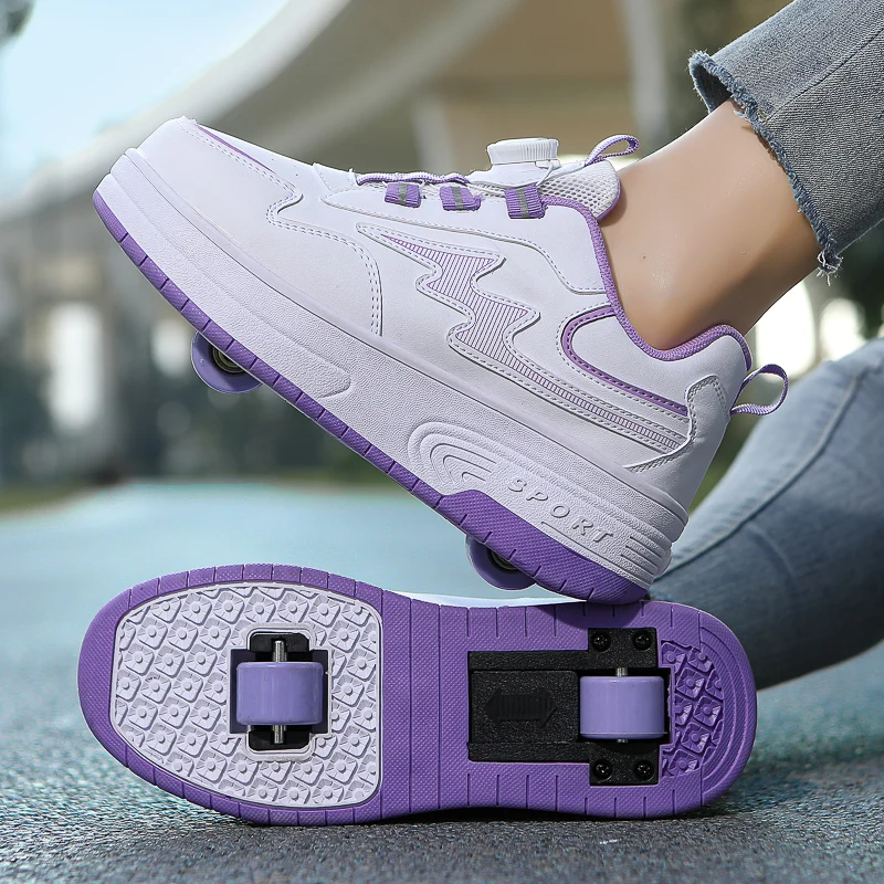 

Children Roller Skating Shoes New Double Wheel Wear Resistant Detachable Two Wheels PU Leather Comfort Roller Skates for Kid