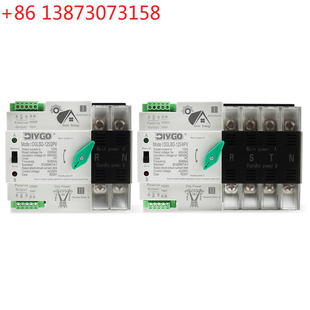 

Автоматический переключатель ввода резерва (ATS) для фотоэлектрических систем и инверторов, на DIN-рейку, 2P/4P, 125А, 220В/110В, для бесперебойного питания