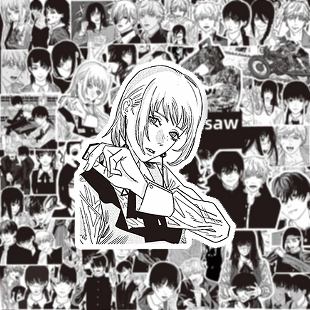

10/30/75pcs Black White Anime Chainsaw Man Stickers Cool Manga Decals for Kids DIY Notebook Scrapbook Phone Cartoon Sticker Toys