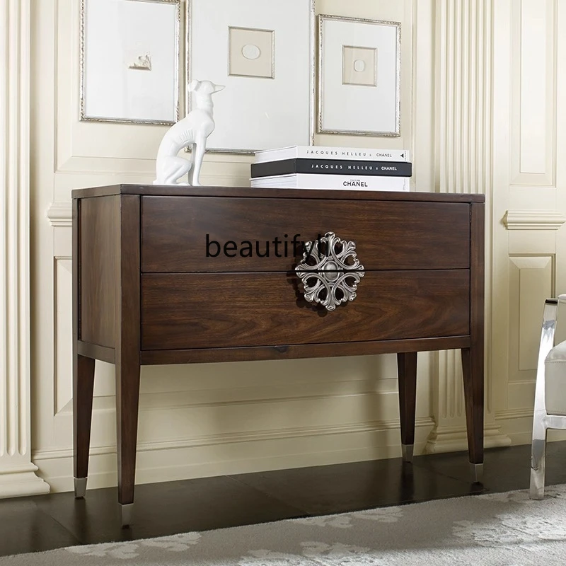 

American Style Solid Wood Imported Carved Entrance Cabinet Modern Simple Two-Drawer Decorative Cabinet High-End