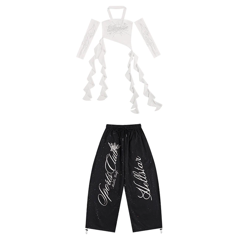 2025 grupo de niñas trajes de actuación de baile de Jazz para niños trajes de Kpop negros ropa de baile callejero ropa de Hip Hop DQS21127