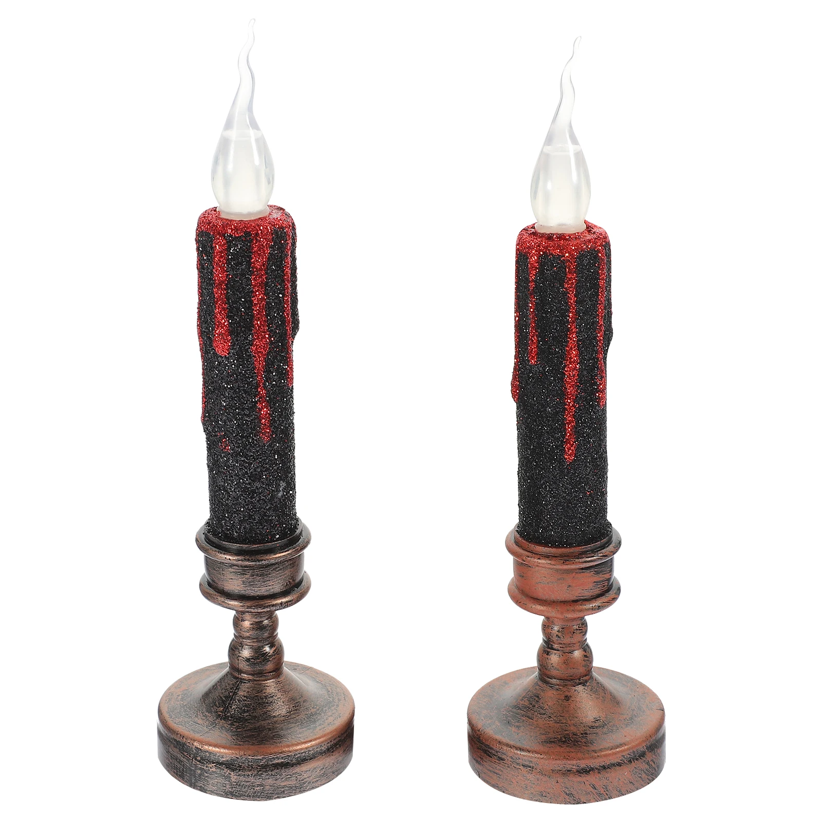 قطعتان من شموع الشمع LED عديمة اللهب، ضوء أصفر وامض، شمع مزيف واقعي، شكل ممزق، ضوء ليلي للهالوين #2