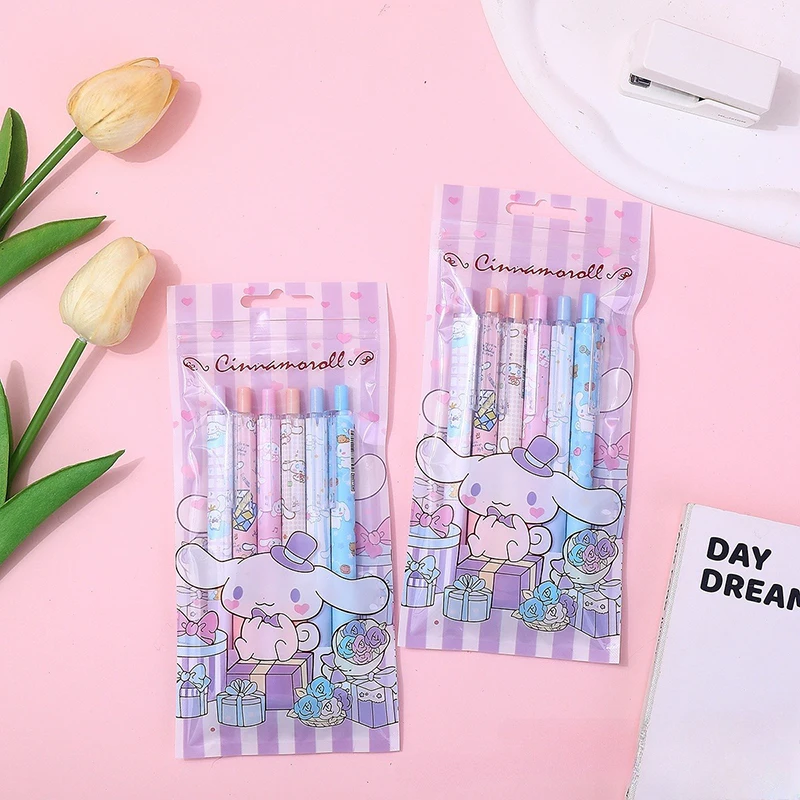 6Pcs Cartoon Sanrio Pressing Neutral Pens Kawaii Hello Kitty Cinnamoroll Quick Drying Gel Pen Student Stationery School Supplies