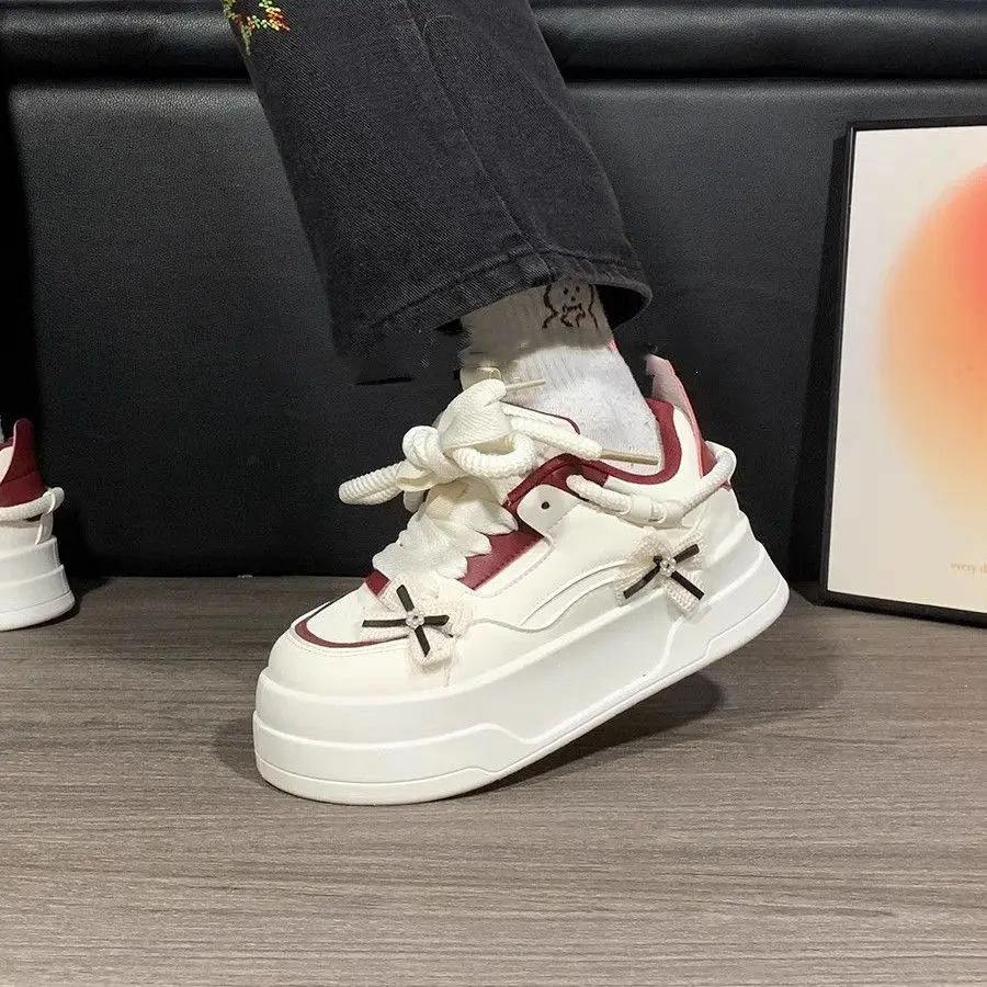 

​Spring 2025 New Arrival Trending Women's White Sneakers Unique Thick Sole Height Increasing Platform Shoes Versatile All Match​