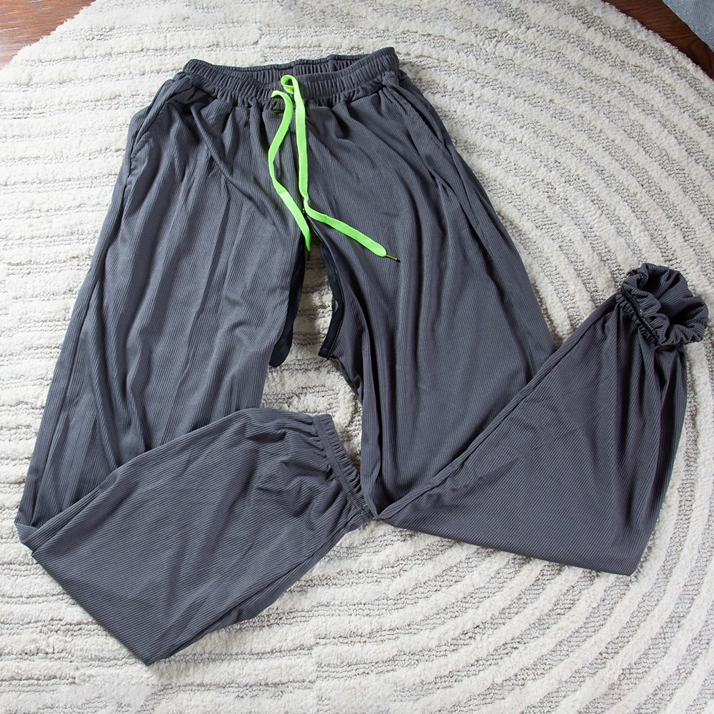 Male Sportswear Trousers Quick-dry Breathable Invisible Zipper Open Crotch Ice Silk Jogger Pants Thin Harem Summer Sweatpants