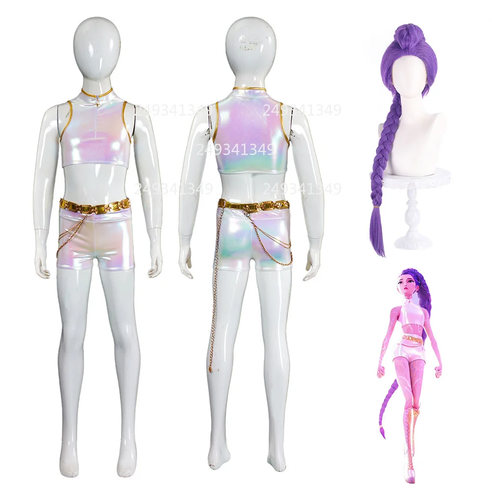 

Kids Huntrix Rumi Cosplay Costume KPop Demon Hunters Character Clothes Girl Halloween Stage Performance Full Set Outfit with Wig