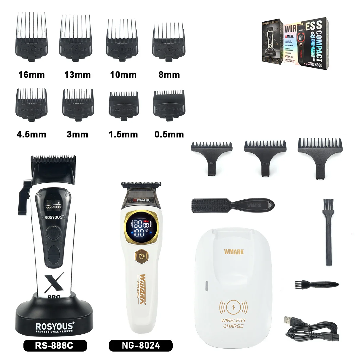 WMARK ROSYOUS Hair Trimmer for Men Combo Set 8000RPM External Rotor Brushless Motor Professional Hair Clipper NG-8204 RS-888C