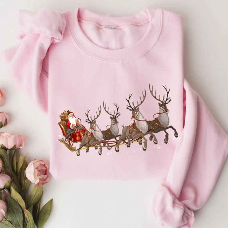 Christmas Reindeer Sweatshirt Reindeer Sweater Santa's Reindeer Sleigh Hoodies Christmas Family Matching Pajama Matching Top