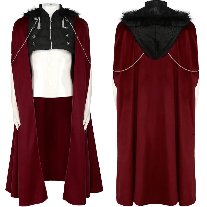 Cape d'Hiver Steampunk Médiévale pour Homme et Femme, Maxi Larp Viking 7.5 ate Everak, Veste Gothique Longue à Capuche en Fourrure pour Halloween