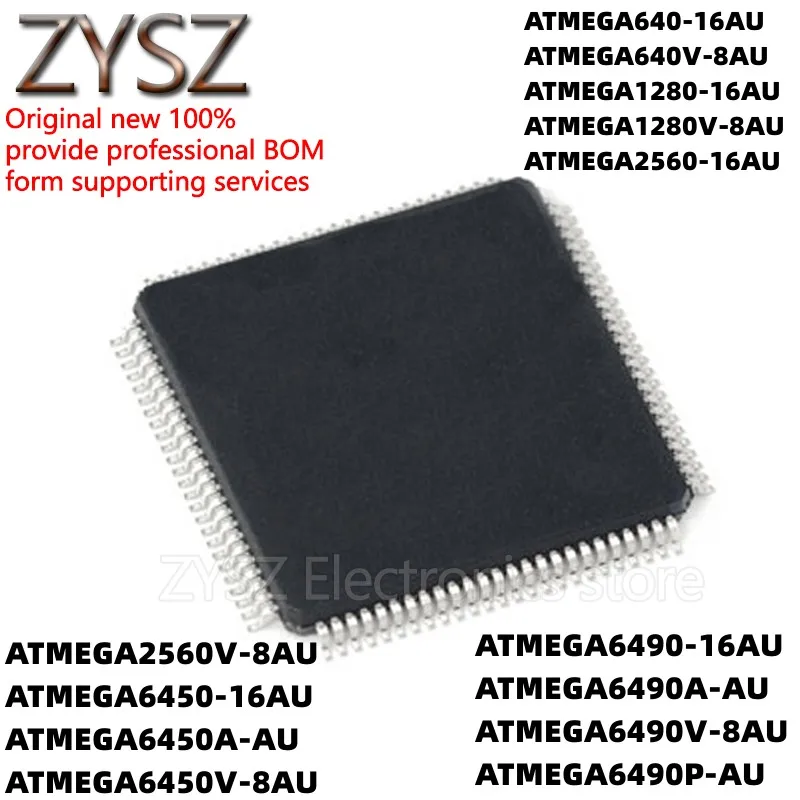 5PCS  ATMEGA640-16AU ATMEGA1280-8AUR 2560 6450 6490 A V P QFP100