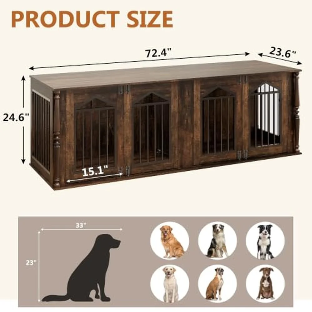 72.4 Inch Double Dog Crate Furniture Dog Kennel Indoor with Divider for 2 Dogs Heavy Duty Dog Crate Furniture with