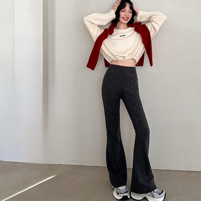 

Брюки Bootcut для девочек и женщин, базовые высокие необычные легкие однотонные джинсовые хлопковые мягкие теплые термоузоры, декоративные яркие цветные брюки
