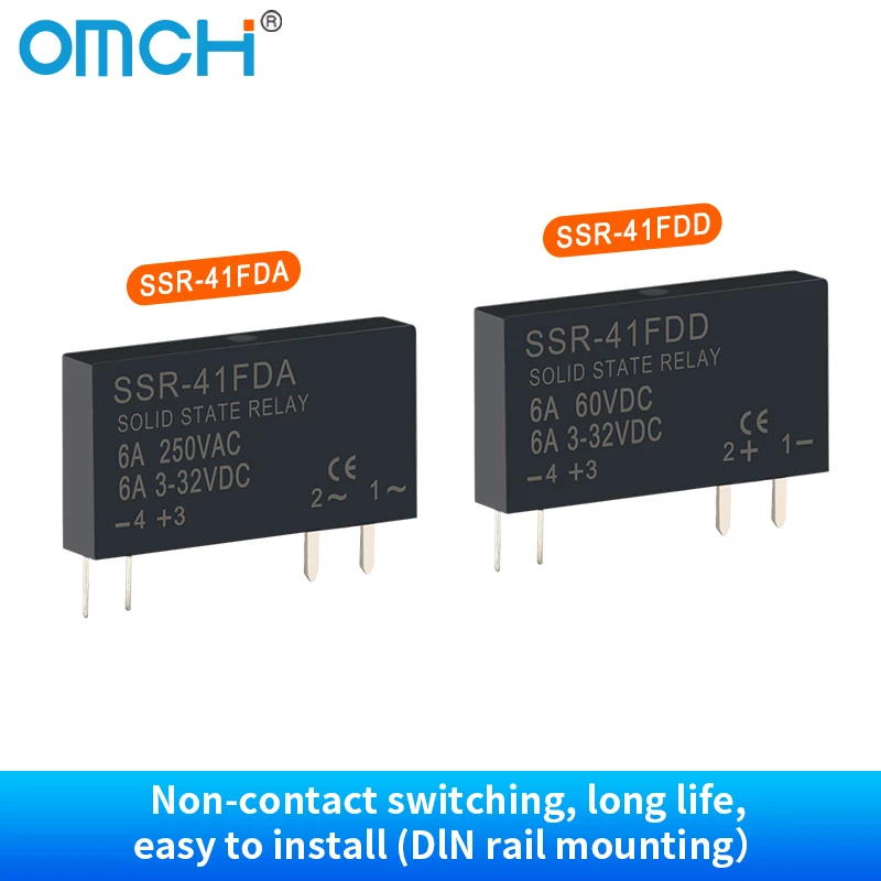 OMCH Thin Profile Solid State Relay Module 250VAC 3-32VDC 6A DC-AC DC-DC SSR Buffer Circuit Resistor Relay SSR-41FDA SSR-41FDD