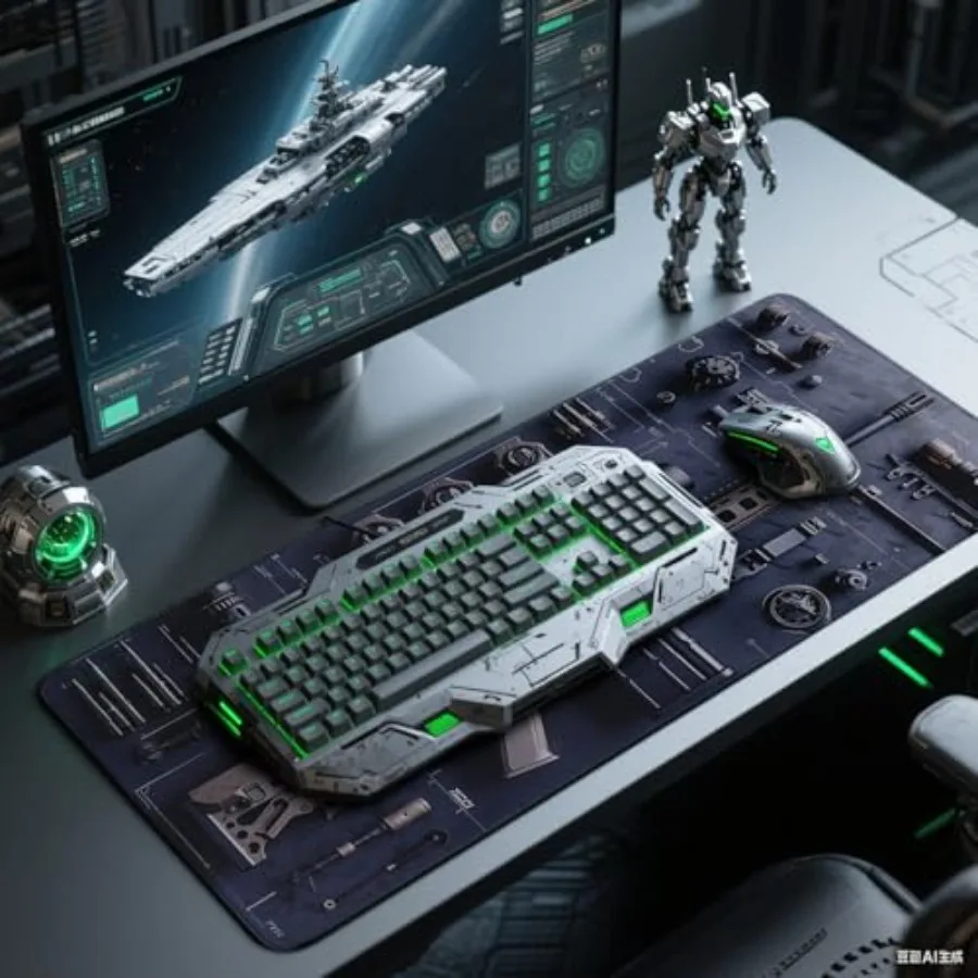 لوحة ماوس ألعاب كبيرة ذات طابع عسكري، حصيرة مكتب عرض تروس تكتيكية رائعة لملحقات الكمبيوتر ولوحة المفاتيح وديكور الطاولة