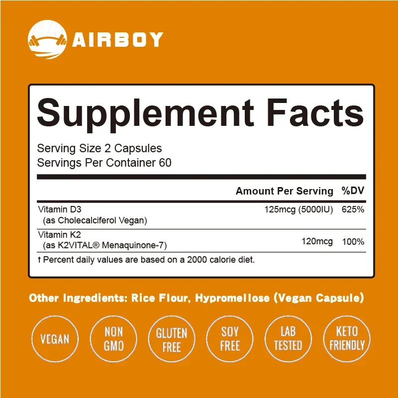 Capsules de vitamine D3 + K2, promeut la santé cardiovasculaire, Sophia et immunitaire, sans évolu, sans OGM