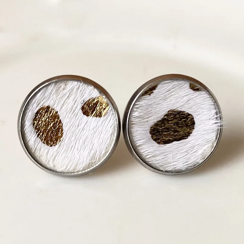 Leather Stainless Steel Studearrings Leopard Print Cow Print Stud Earrings Europe US Bohemia Leopard Earrings Texture Jewelry