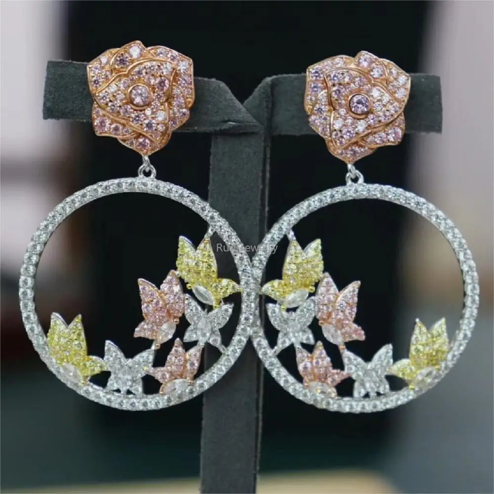 

Ruif 925 Sterling Silver Luxury Cubic Zirconia Flower Hoop Drop Earrings for Women Girls Wedding Party Temperament Jewelry