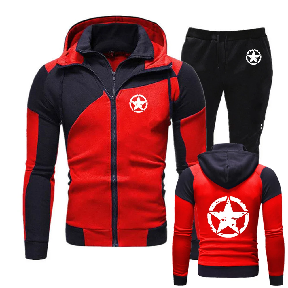 

Retro Star Pattern Logo Print Spring And Autumn 2026 Men's Sports Fitness Breathable Hoodies Leisure Long Pants Suits