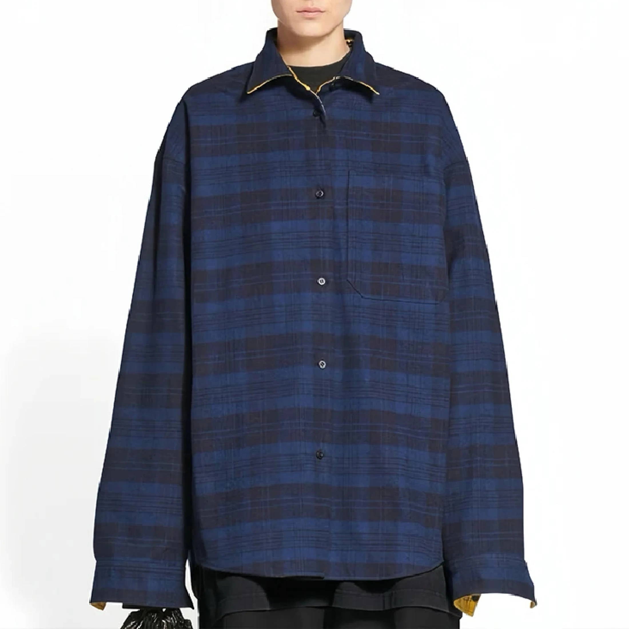 

NIGO Men's Spring And Autumn Double Wear Single Breasted Polo Collar Long Sleeved Loose Plaid Shirt Top Ngvp #nigo7321