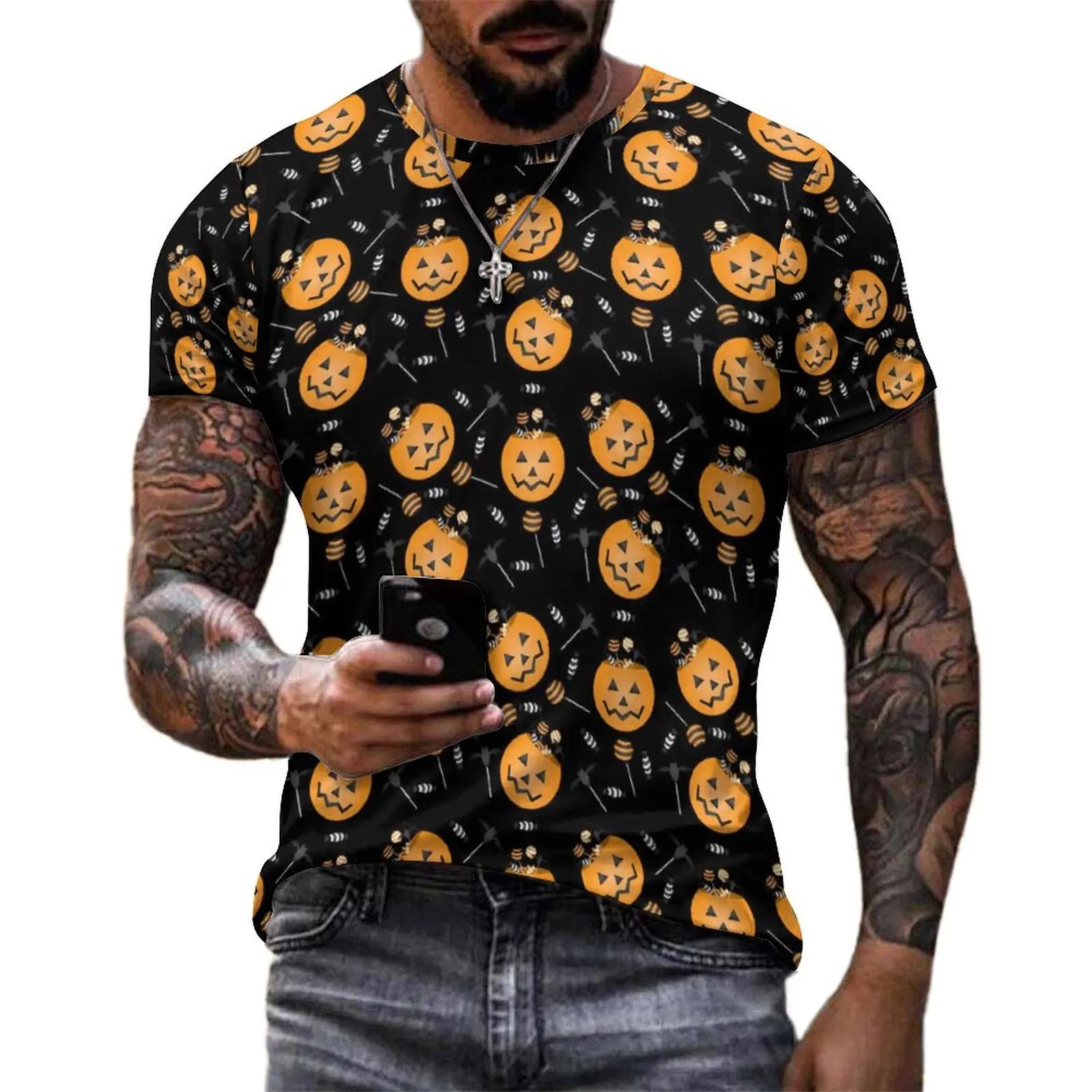 Couple Pumpkin Halloween T-Shirt Candy Lollipop Hip Hop T-Shirts Short Sleeve Tshirt Cheap Summer Casual Plus Size Clothes