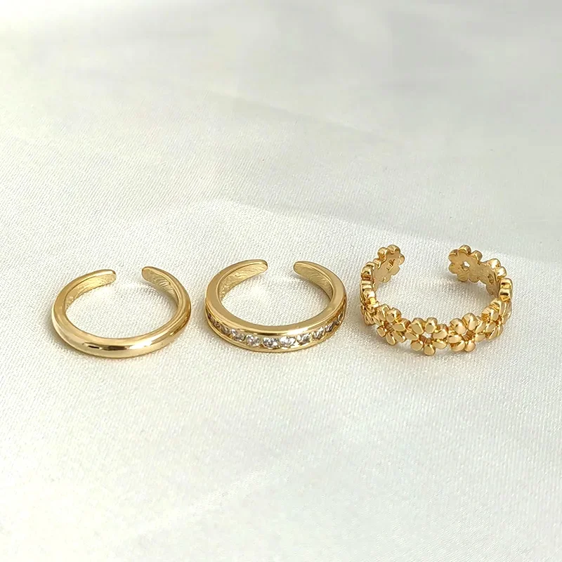 3pcs Gold Plated Dazzling Zircon Toe Ring for Women Girls Classic Adjustable Fashion Summer Beach Foot Jewelry