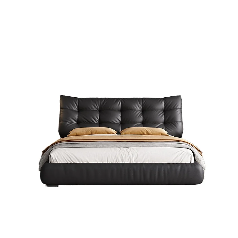 Cowhide small apartment leather bed