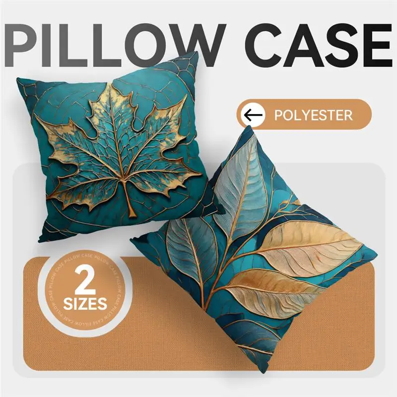 1Pc Imitate Linen Golden Turquoise Maple Leaf Blend Throw Sofa Waist Cushion Cover Home Decor Living Room 45x45cm Pillowcase